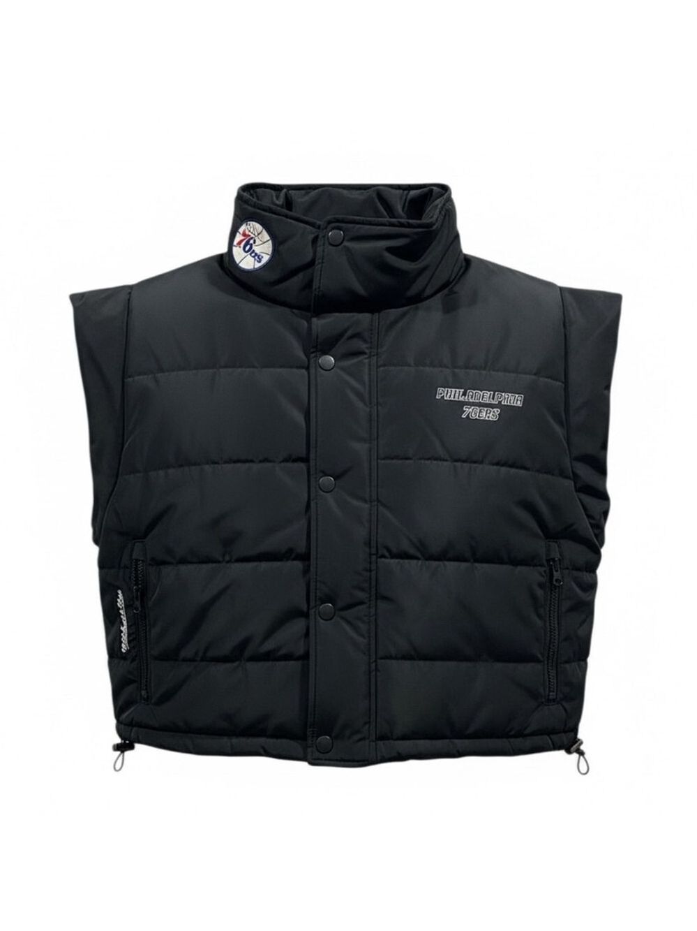 Mitchell and Ness 76ers Black Hardwood Classics Puffer Vest XL
